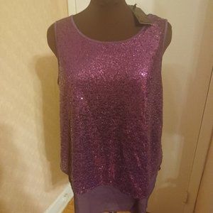 DG2 Diane Gilman Eggplant/Purple Sequin Tank, SzL